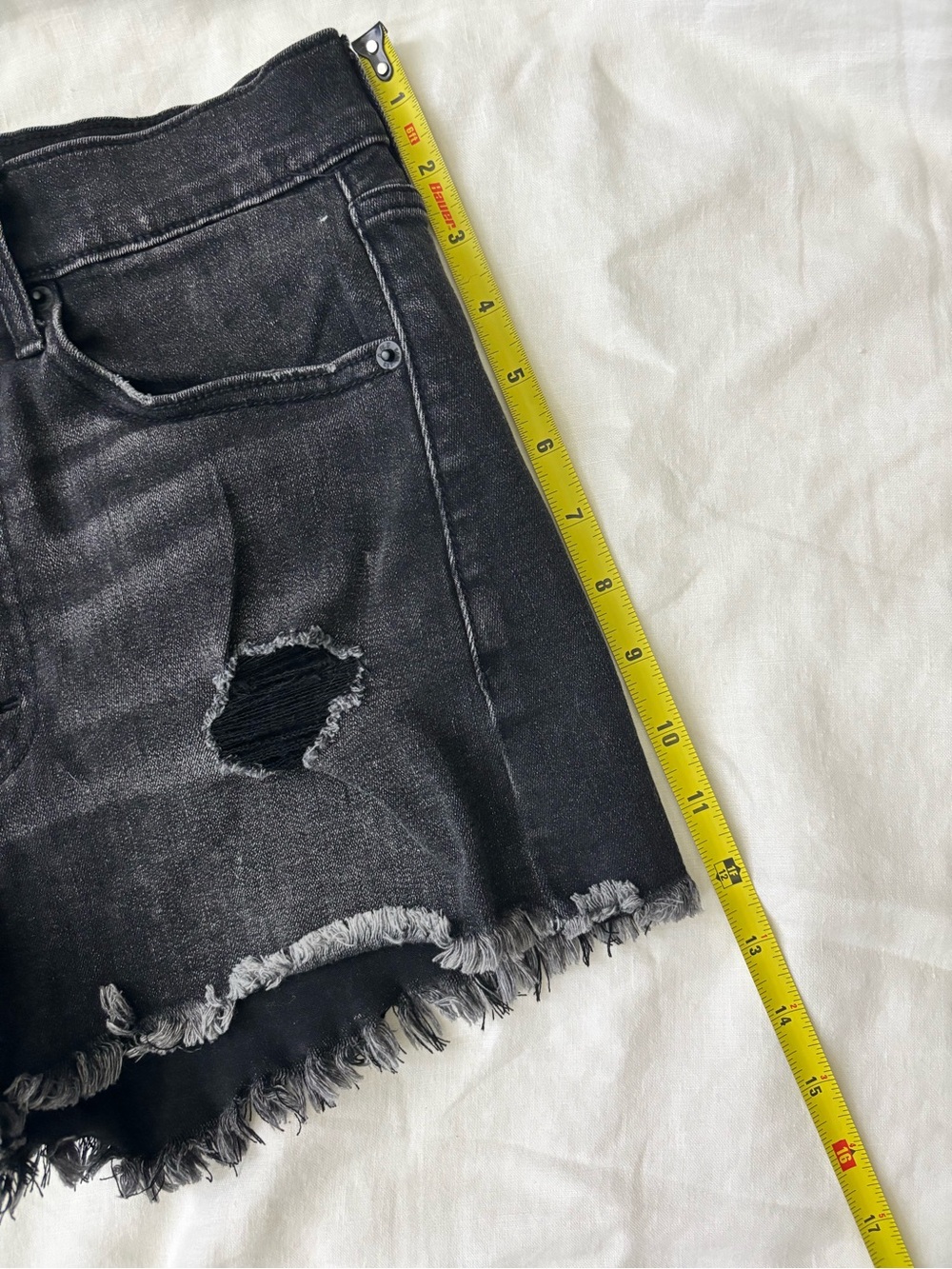 Abercrombie & Fitch High Rise Distressed Denim Shorts Black Size 25 - Picture 7 of 8
